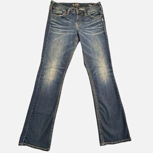 Silver Womens Size W31/L33 Blue Suki Mid Rise Slim Boot Jeans Super Stretch